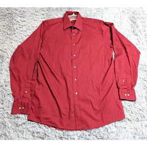 J Garcia Mens Dress Shirt M 15.5 34/35 Long Sleeve Button Up Burgundy Striped J.